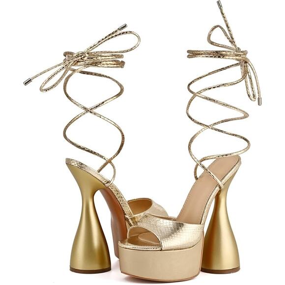 Sexy Platform Spike Heel Round Toe Lace Up heels Size 9.5 - Picture 1 of 5